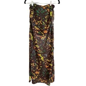 The Drop Sheer Maxi Skirt‎ Graphic Abstract Multicolor Ruched Tie Hips Sz XS NWT